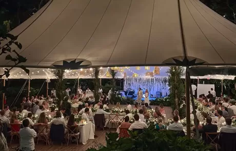 inside a tidewater sailcloth wedding tent at night